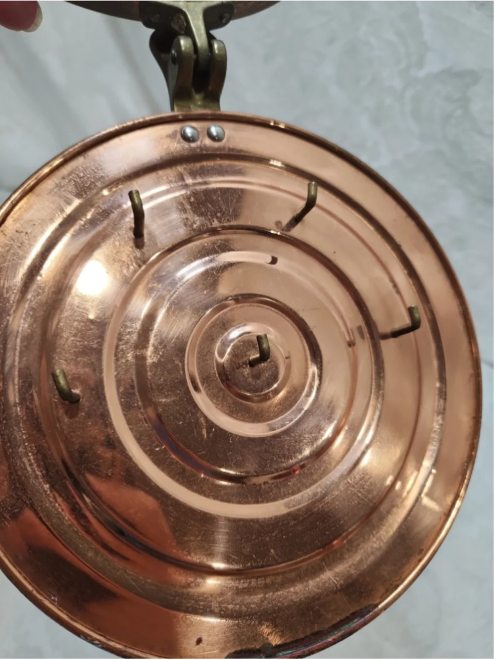 Copper & Brass Heart Wheat Flower Key Holder Wall Hanging Cottage Farm Vtg
